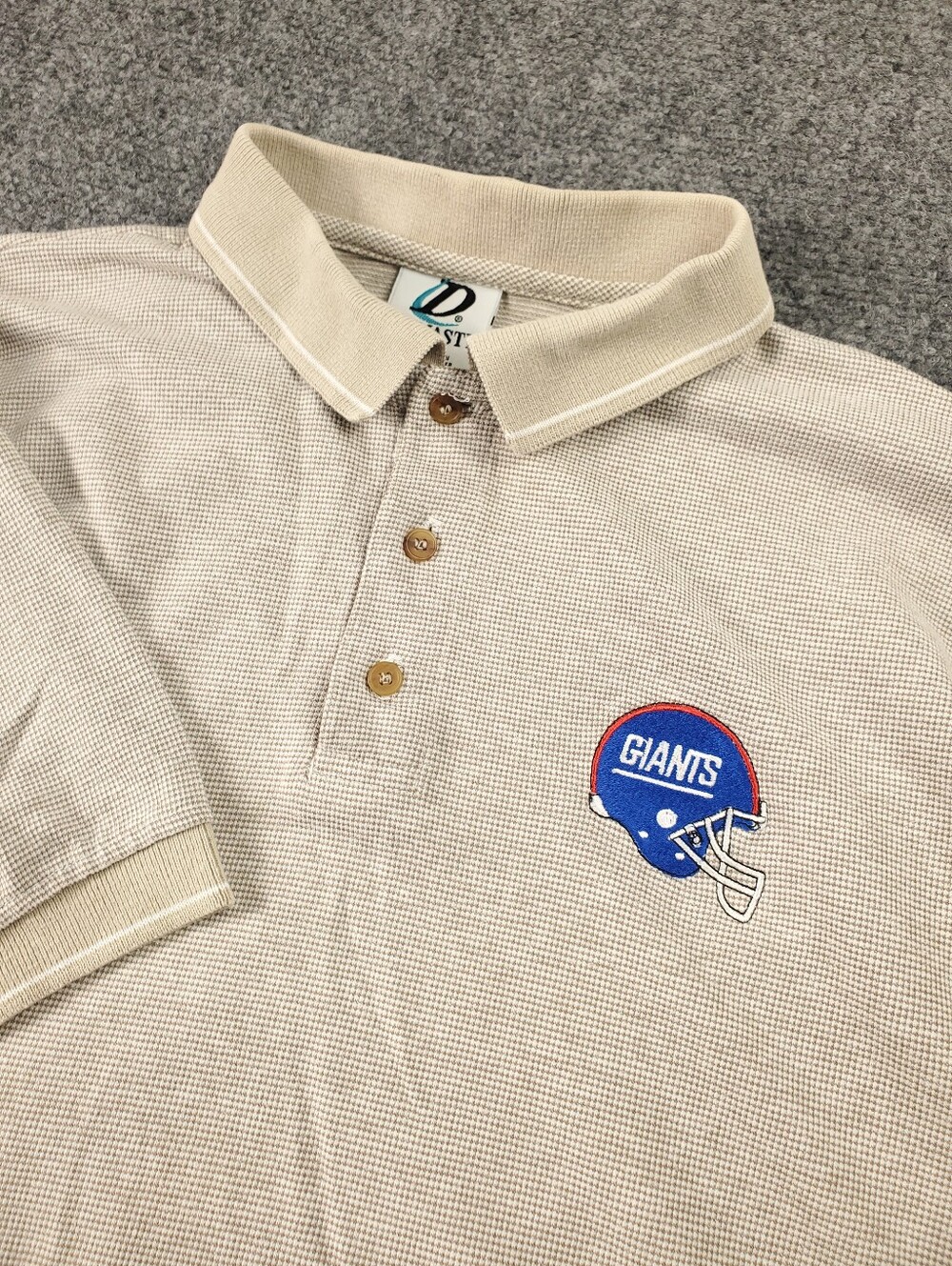 Vintage New York Giants Polo Shirt Large Dynasty NFL Tan Houndstooth Football